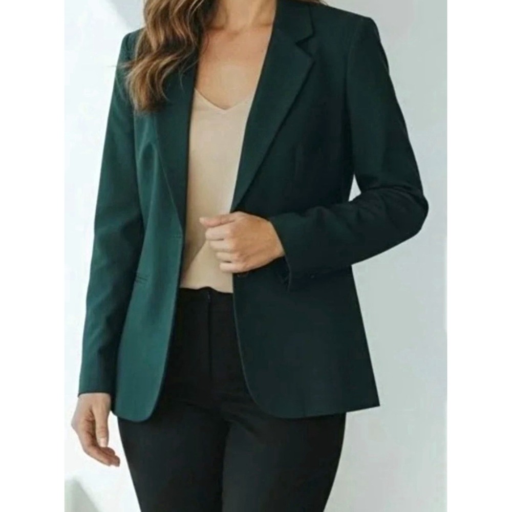 Sag Harbor Women Blazer Jacket 12 Green Single Button Pockets 100% wool  Lined